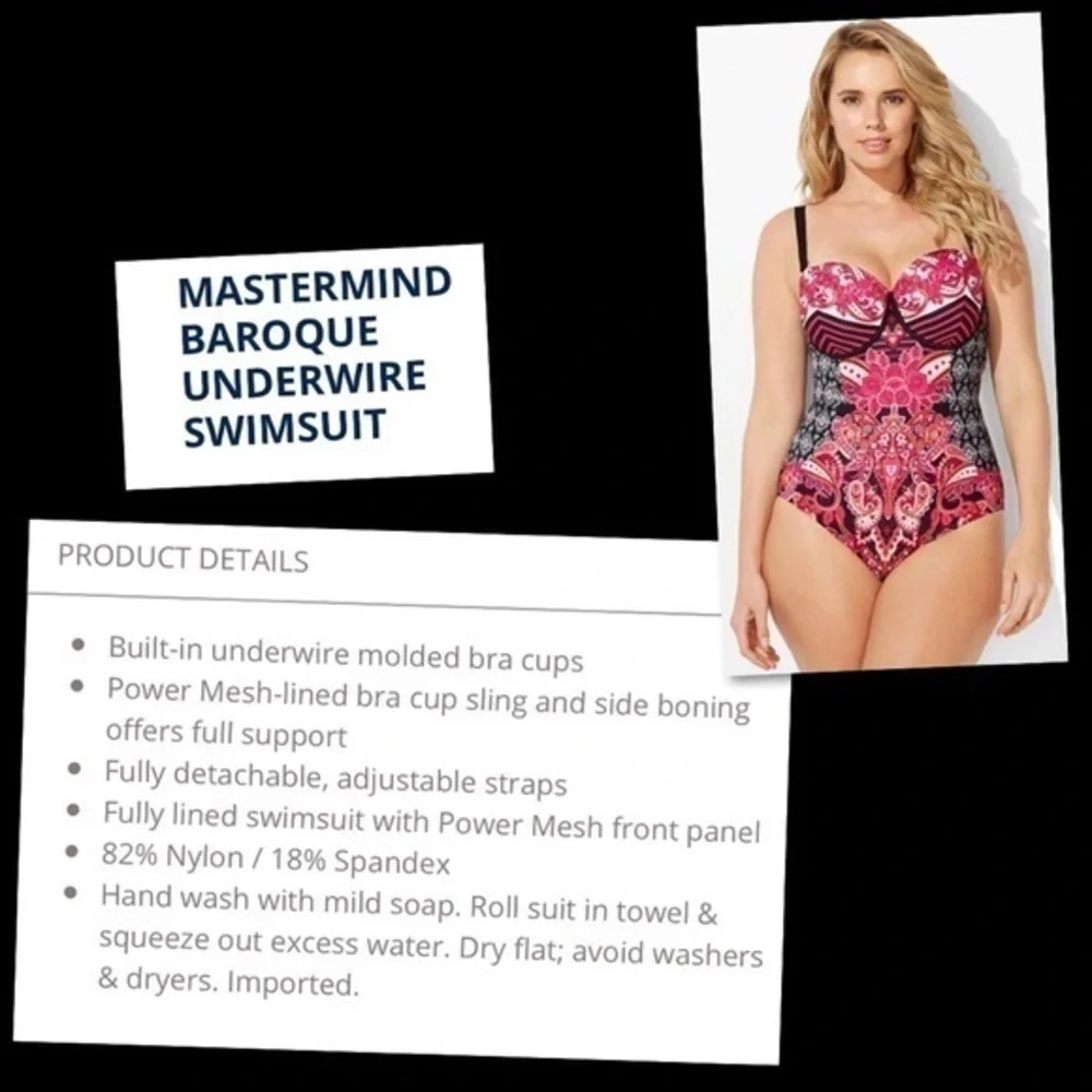 Swimsuits for All Mastermind Baroque Paisley Mirrored Underwire Swimsuit size 6